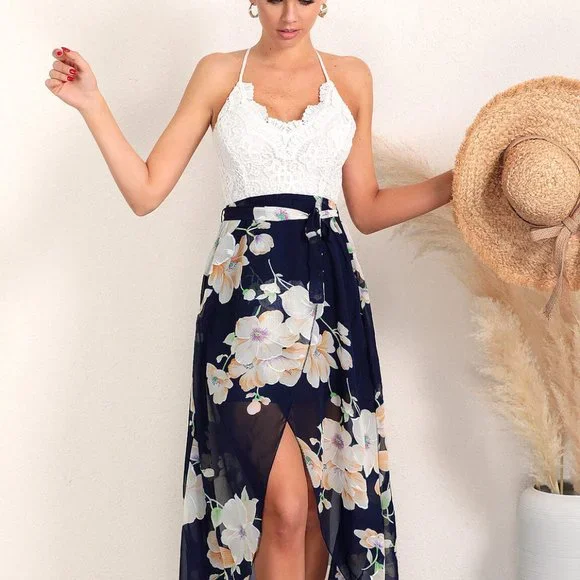 Woman's Chiffon Backless Floral Print Sundress XS - Picture 8 of 14